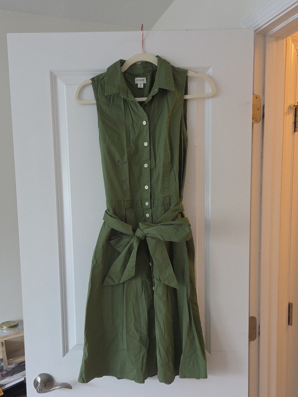 J. Crew Green Sleeveless Shirtwaist Dress with Waist Tie